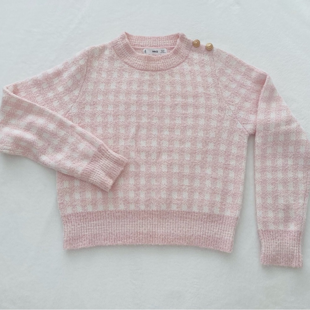 Mango Pink Checker Print Sweater - Size S